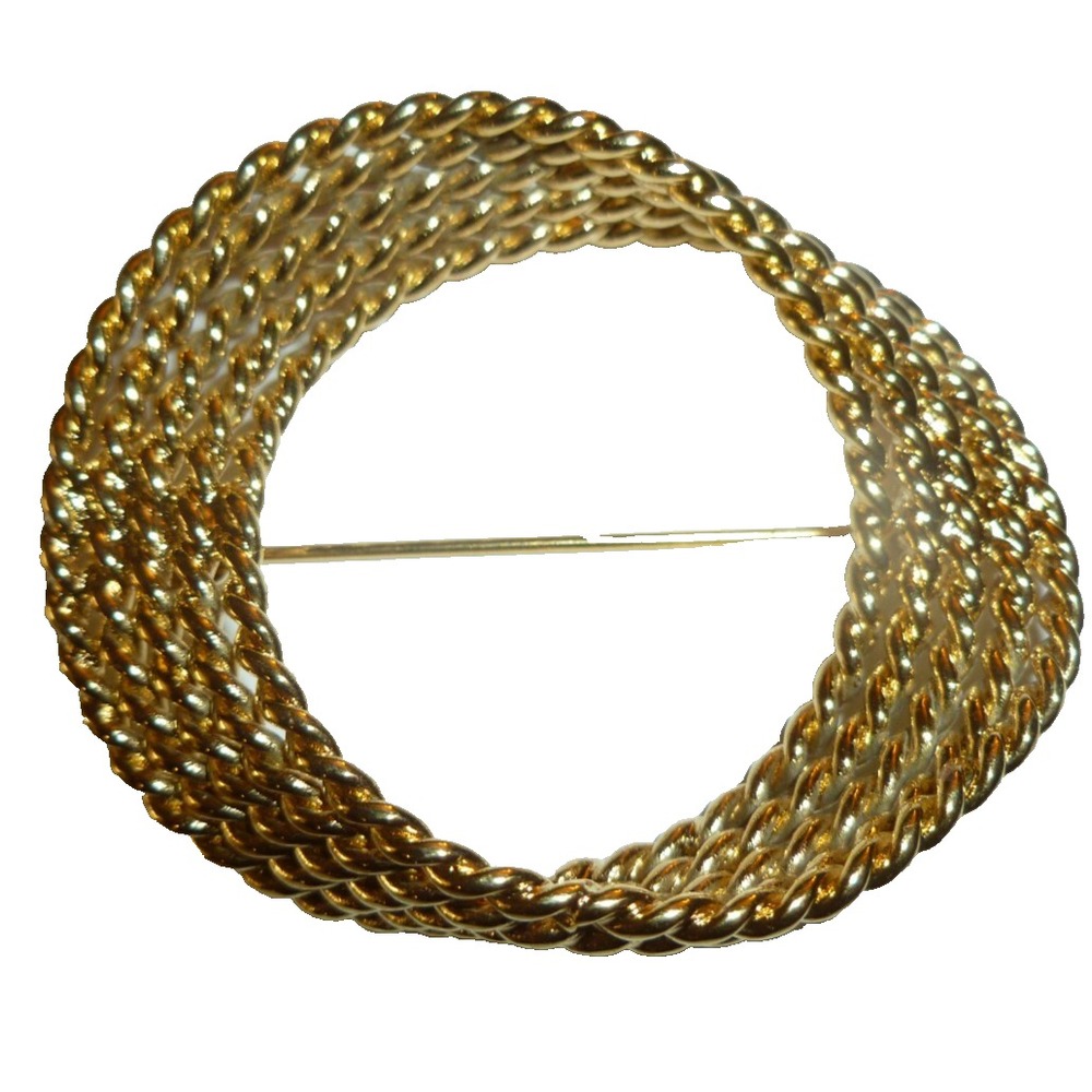 Monet Gold Tone Twisted Rope Circle Brooch Pin